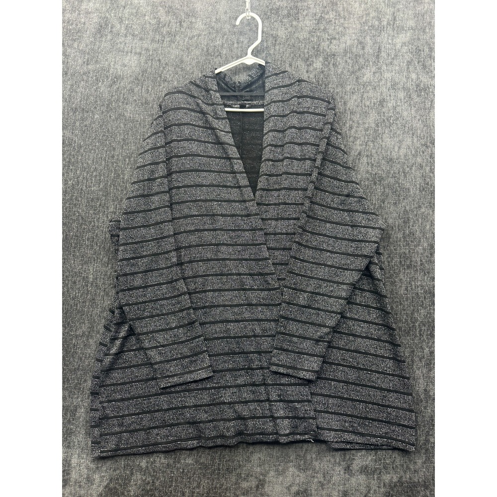 Lane Bryant Cardigan Sweater Womens 26/28 Black Silver Striped Knit Open Front
